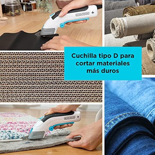 BLACK+DECKER 3.6v Tesoura, Gatilho extra longo, Luz LED, Design ergonómico, Bateria de 1.5Ah, carregamento USB, Inclui 2 lâminas de corte, Multicolor, BCSC115-XJ