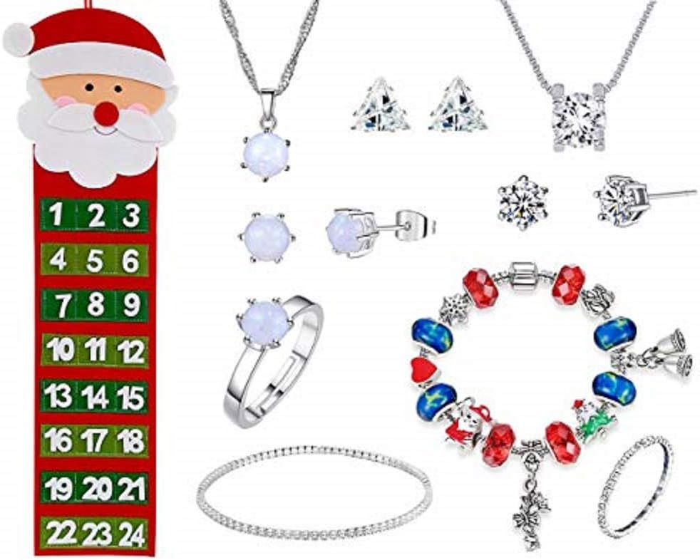 Christmas 2020 Advent Calendar Jewellery Jewellery 24 Days Countdown Made with Crystals From Swarovski Women Girls Xmas DIY Charm Bracelet Necklace Earrings Stud Ring