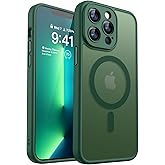 CANSHN Magnetic Compatible with iPhone 13 Pro Max Case, Upgraded [Full Camera Protection] [Compatible with Magsafe] [Translucent Matte] Shockproof Protective Phone Case Cover 6.7 Inch - Deep Green