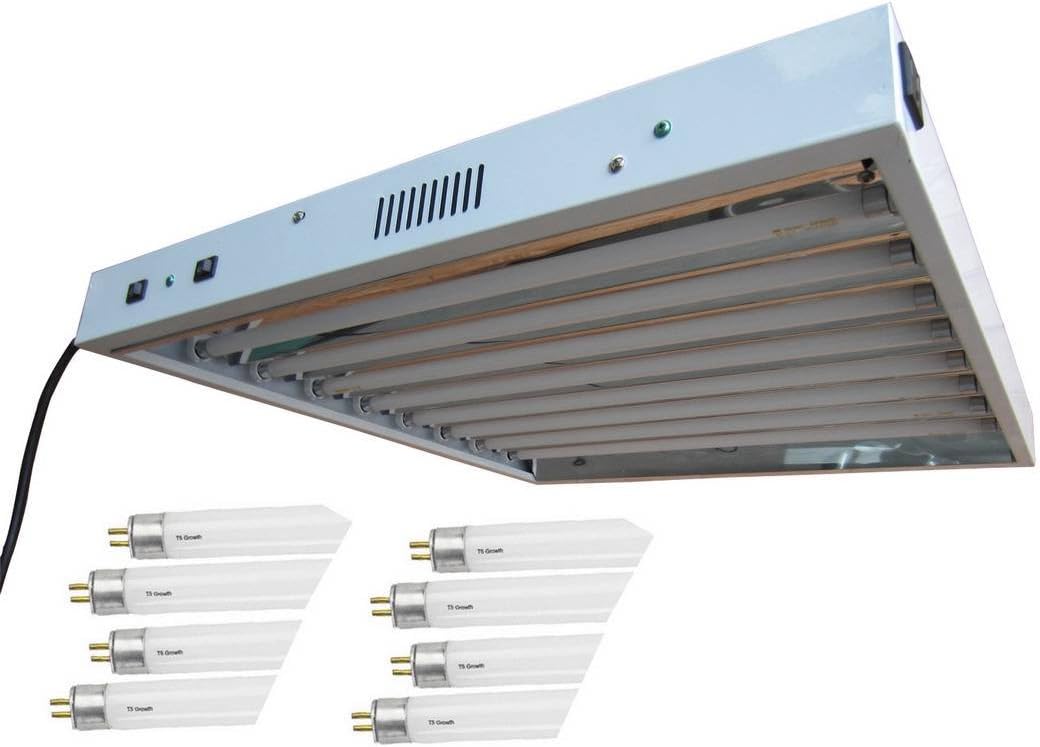 VegieMaster 2-ft, 8-Tube T5 HO Fluorescent Hydroponic Grow Light Fixture for Indoor Plant Growing Grow tent, T5 Bulbs Included