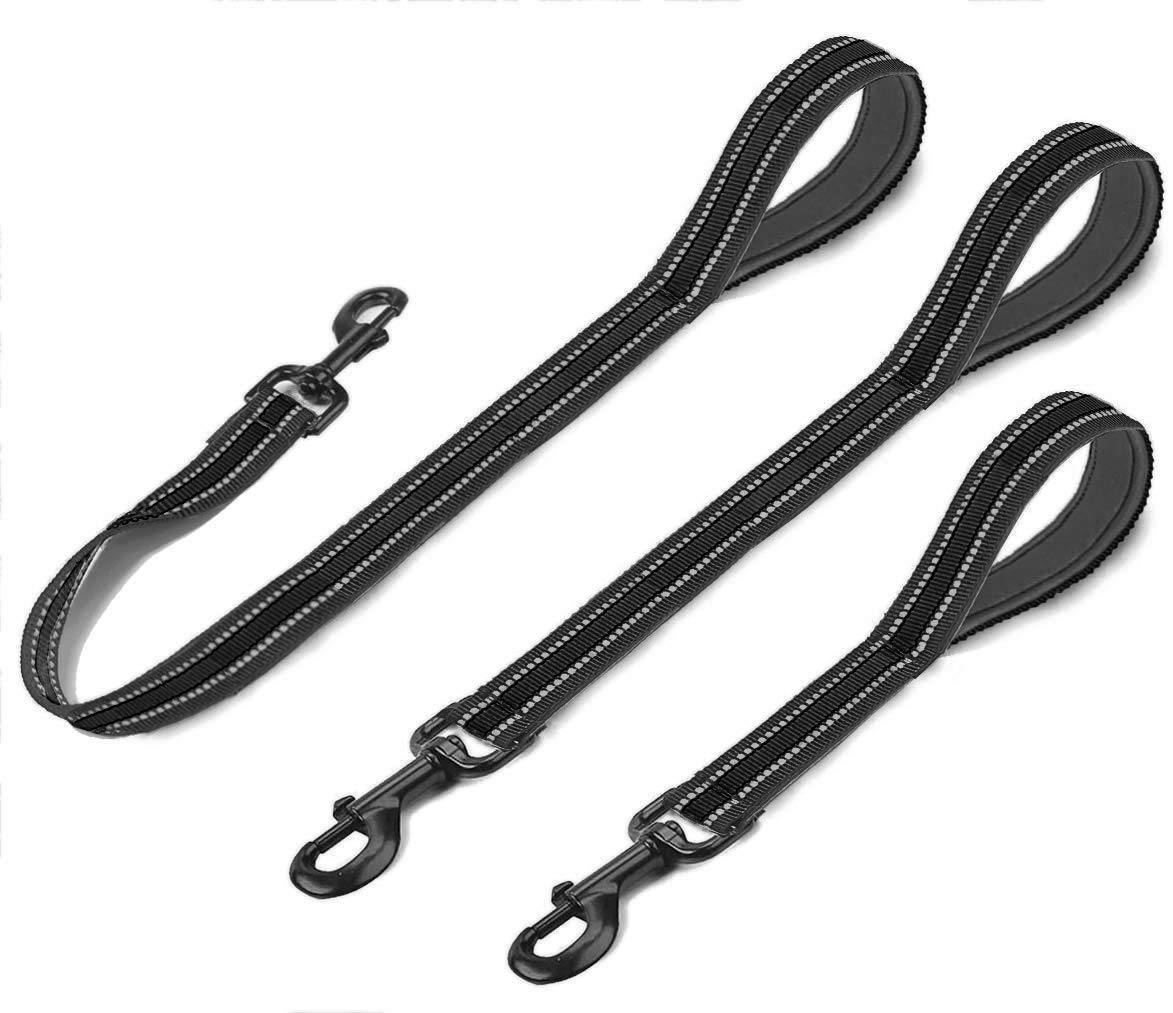 Cymiler Short Dog Leash,3 Sizes Nylon Short Traffic Leash with Padded Handle,Dog Short Training Leash with Highly Reflective Threads for Small Medium Large Dogs Wide-Black