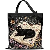 Cute Black Cat Canvas Tote Bag for Women,Cat Lady Mom,Friend,Teacher,Librarian,Cats Theme Birthday Gift,Book Lover Gifts for Book Club,Librarian,Reusable Tote bag Gift for Christmas,Thanksgiving