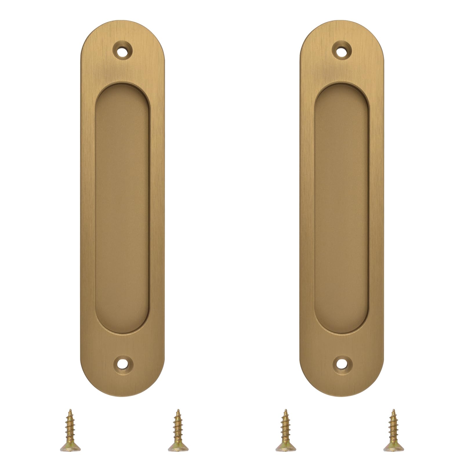 MOROBOR Oval Recessed Sliding Door Pulls, 2pcs Bronze Gold Flush Pull Aluminum Alloy Closet Door Finger Pulls with Mounting Screws for Sliding Barn Door(180mm)