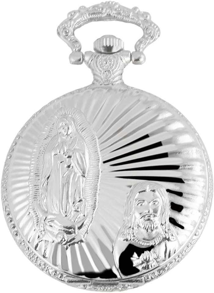 Tavo Lino Analog Pocket Watch with Chain and Hook Clasp in Jesus Maria 480822000022 Silver Coloured Case Tea Size 46 mm x 14 mm with Dial White and Mineral Glass Lens