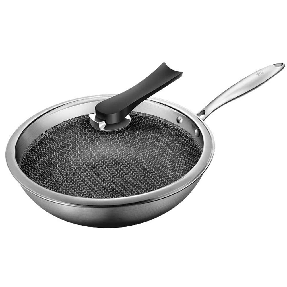 WYXR Non-Stick Wok with Lid, 34CM Pan Design with Long Handle, No Fumes, Non-Stick Pan