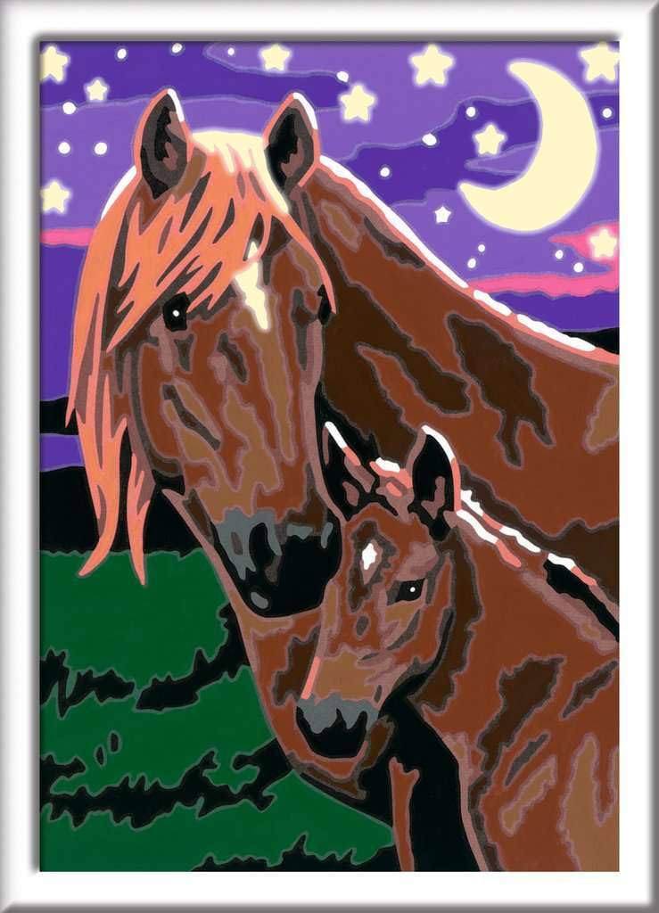Ravensburger CreArt 27844 - Horses - Painting by Numbers for Children from 7 Years, Painting Set with Frame, Brush and Acrylic Paints, Gift for Girls and Boys, Glow in the Dark