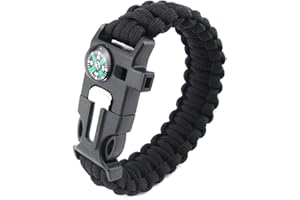 TECHONG 5 in 1 Sports Paracord Bracelet - Survival Plain Casual Wristband with Multi Emergency Tools Compass, Flint, Whistle 