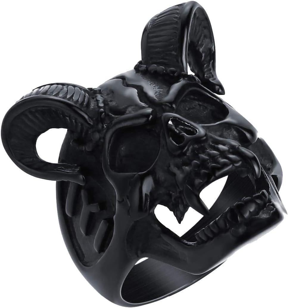 Valily Cool Horn Goat Skull Ring Solid Stainless Steel/18K Gold/Black Ring Size O to Z