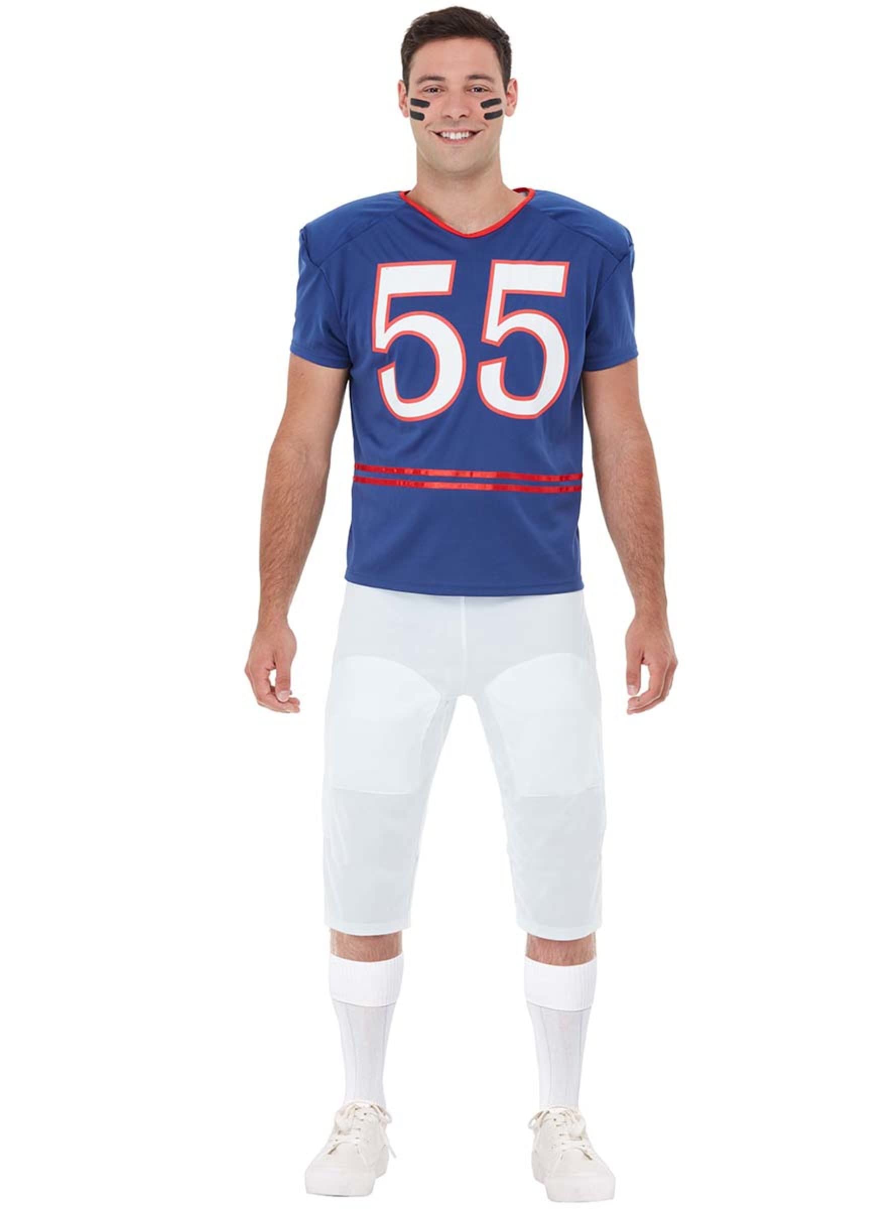 Funidelia | American Football costume for man Rugby, Quarterback, American Football - Costumes for adults, accessory fancy dress & props for Halloween, carnival & parties - Size S - Blue