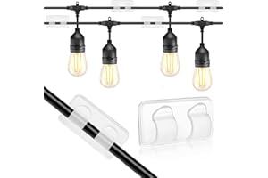LUTICO Outdoor Light Clips, 30 Pack Large Outdoor Adhesive Hooks for String Lights, Christmas Decorations and Cables, Weatherproof and Anti-Shake Two-Clips Patented Design