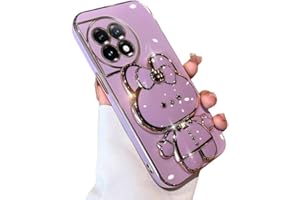 AULZAJU for Oneplus 12R Case Cute Hidden Rabbit Mirror Stand,Oneplus 12R Phone Case Kawaii Cartoon Plating Glitter Soft Silione Bumper Folding Bracket Girly Cover for One Plus 12 R for Girls Women Purple