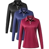Star Vibe Long Sleeve Polo Shirts for Women Moisture Wicking Golf Shirt Quick Dry UPF 50+ Sun Tennis Athletic Tops 3 Pack