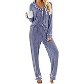 PrinStory Womens Pajama Sets Long Sleeve Pajamas Set Button Down Pjs Sets for Women 2 Piece Lounge Set
