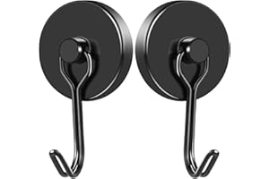 MIKEDE 110LB Magnetic Hooks, Strong Black Neodymium Magnet Hooks for Hanging, Swivel Swing Magnetic Hook Heavy Duty, Magnet with Hooks for Cruise, Kitchen, Camping, Door, Locker - 2 Pack