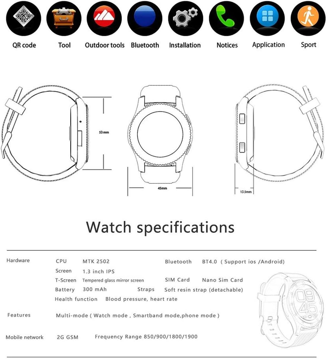 WOSOSYEYO No.1 G8 Smartwatch Bluetooth 4.0 SIM Mensaje de Llamada ...