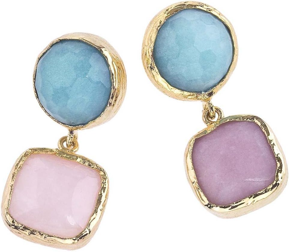Y&H 18K Gold Plate & Pink & Blue Quartz Drop Earrings
