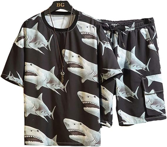 Amazon Tasahaya 動物柄tシャツ 半袖 短パン メンズ 上下セット サマーセットアップ ハーフパンツ カットソー 2点セット ハワイ風 ビーチ遊び 個性的 Tシャツ カットソー 通販