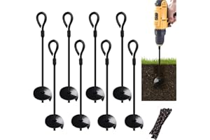 MIXXIDEA Dual-Purpose Ground Anchor 15 Inch 8 Pack Heavy Duty for High Winds Metal Ground Stakes Dog Tie Out Stake Screw Anch