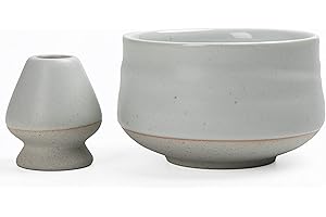 TEANAGOO Matcha Bowl with Spout,Ceramic Matcha Bowl Set and Whisk Holder,2 PCS Macha Chawan 18 oz / 510ML,Ivory White Matcha Cup with Stand,Green Tea Bowl,Gift Set for Matcha Lover