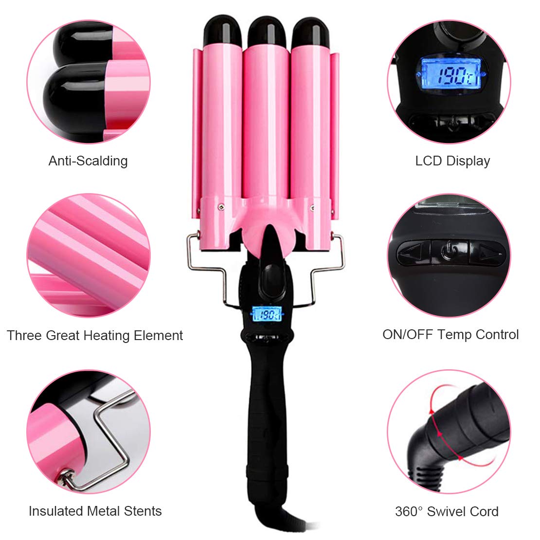 3 Barrel Curling Iron Wand 25mm Hair Waver Curler Iron, 1 inch Ceramic Tourmaline Triple Barrels, Hair Waving Styling Tools Crimping Tool for Deep Waves: Beauty