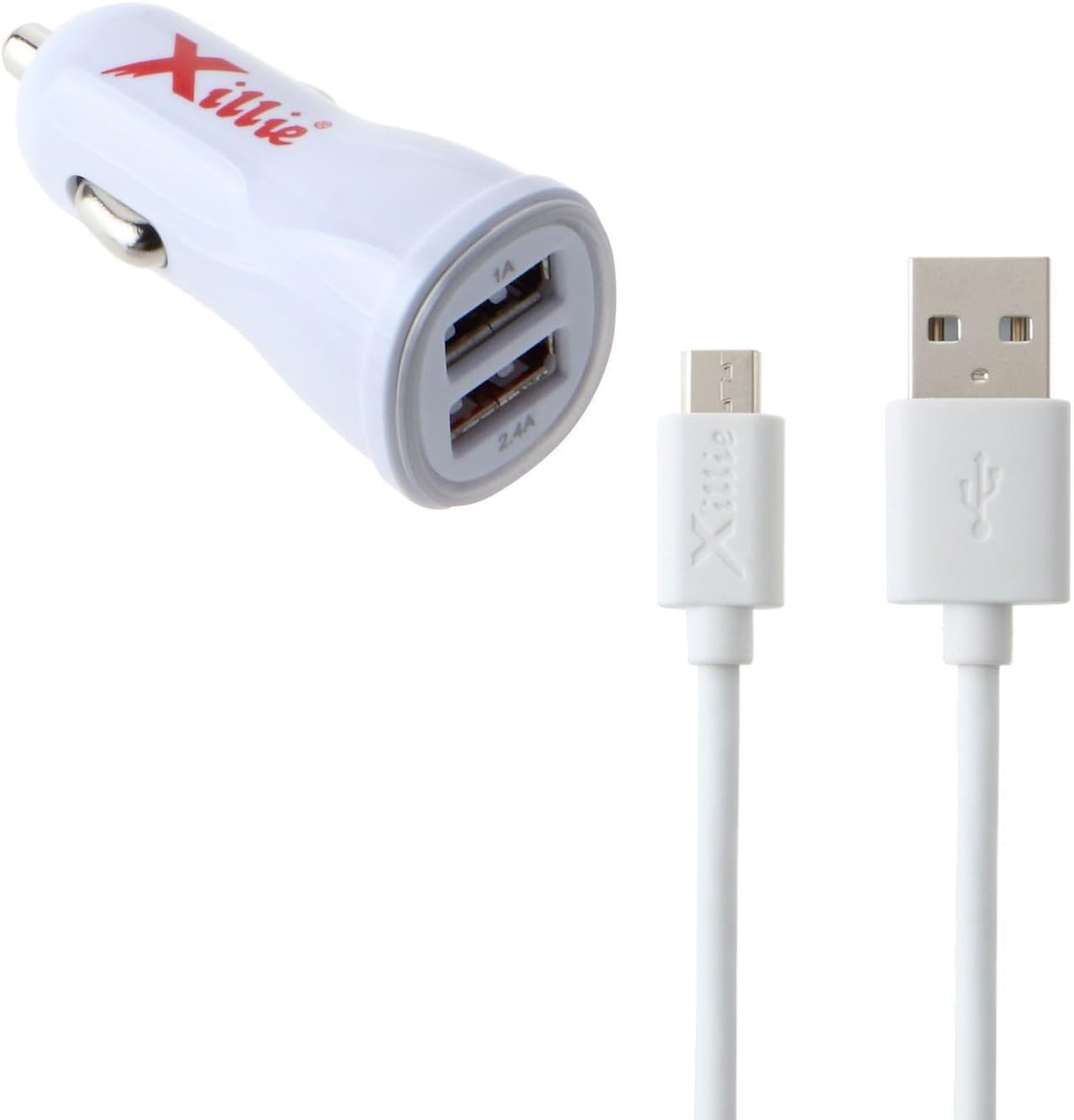 Xillie 3.4A/17W 2-Port USB Car Charger Portable Fast External Battery Pack Charger +4Ft Micro USB Cable Compatible to iPhone,iPad, iPod Touch and other Android device,White color.