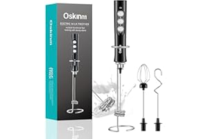 Oskinm Milk Frother Handheld with 3 Stainless Steel Whisks, USB Rechargeable Electric Foam Maker, Drink Mixer with 3 Speeds for Coffee, Bulletproof Coffee, Latte, Matcha