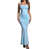 EYNMIN Women's Bodycon Maxi Dress Spaghetti Strap Sleeveless Elegant Long Formal Wedding Guest Dresses