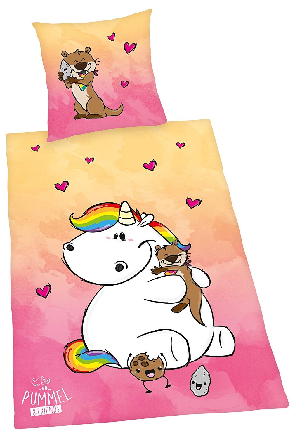 Pummeleinhorn Bedding Set, Reversible, Duvet Cover 135 x 200 cm, Pillow Case 80 x 80 cm, Cotton/Renforcé