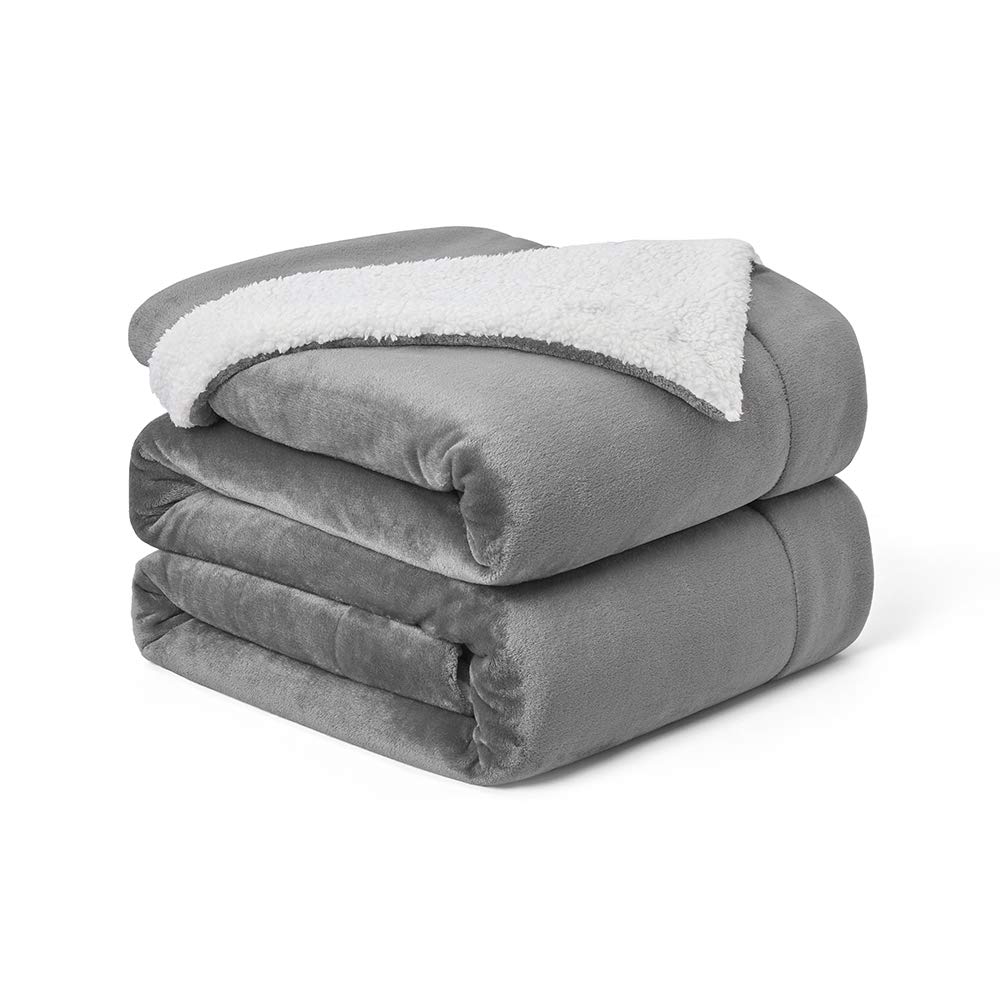 Walensee Sherpa Fleece Blanket (Travel/Single 130x150 cm Grey) Plush Throw Fuzzy Super Soft Reversible Microfiber Flannel Blankets For Couch, Bed, Sofa Warm and Cozy For All Seasons