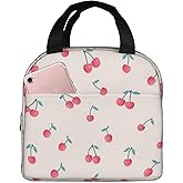 Cute Pink Cherry Print Reusable Insulated Lunch Bag For Women Men Waterproof Tote Lunch Box Thermal Cooler Lunch Tote Bag For Work Office Travel Picnic