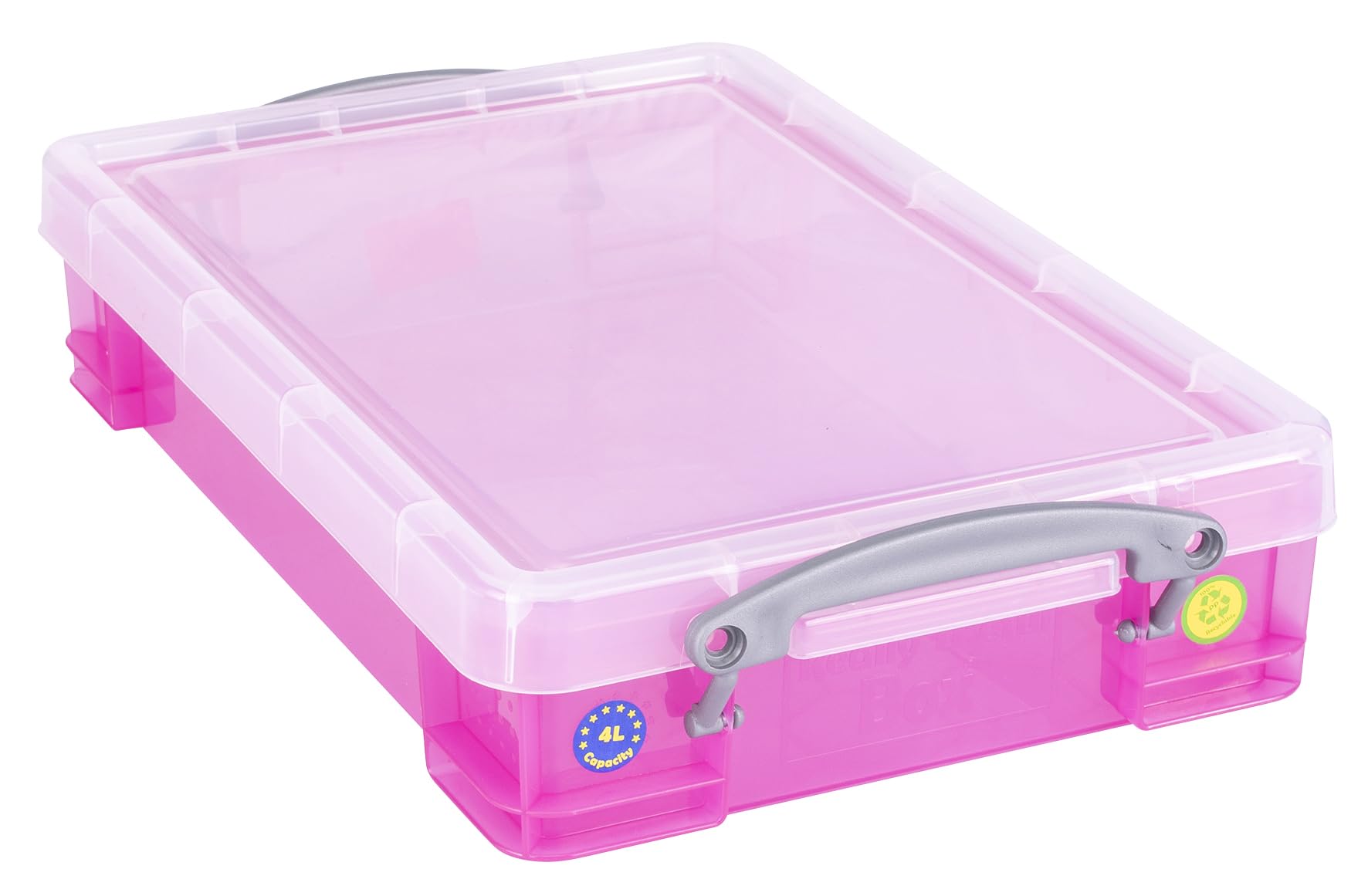 Really Useful Plastic Storage Box 4 Litre Transparent Pink