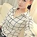Shouhengda Women Chiffon Lapel V-Neck Blouse Plaid Button Down Tops