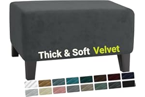 MAXIJIN Velvet Ottoman Slipcover Small Stretch Square Rectangle Footstool Slipcover Folding Storage Ottoman Covers for Living Room with Elastic Bottom (Ottoman Small, Gray)
