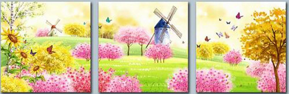 OBELLA New Wall Art Canvas Prints 3 Pieces ++ Butterfly Tree Sunflower Windmill Landscape ++ Multipart Decorative Picture Prints on Canvas for Home Wall Decor Christmas Gifts Decoration