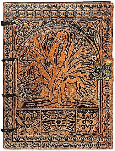 Hand Painted Tree of Life Leather Journal Diary Notebook Men Women Small Gift for Him Her by Habitable Zone A5 Size 8"X6"