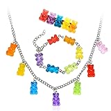 Colorful Gummy Bear Necklace Bracelet Hairpin Set