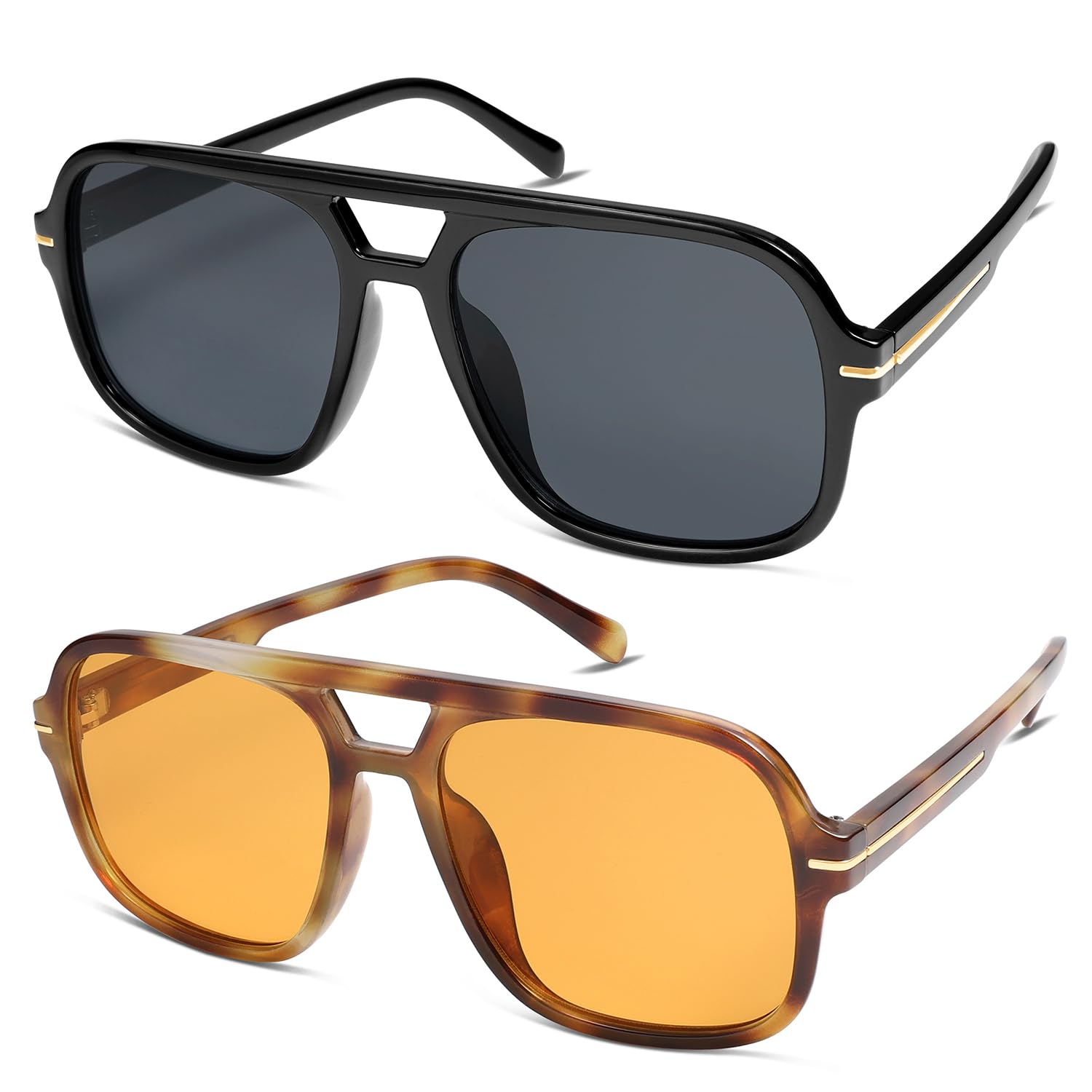 Photo 1 of *ONLY 1 PAIR* HERJOUR Retro Trendy Square Aviator Sunglasses Womens Mens 70s Classic Vintage Oversized Sun Glasses AR82173