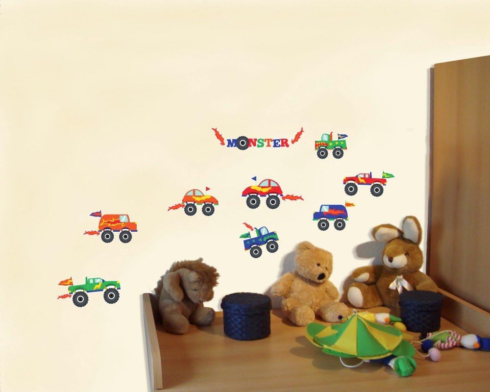 Samunshi® 17 Piece Monster Truck Bigfoot Truck Wall Tattoo Set for Child's Bedroom, multicoloured, 2x 21x34cm - Image 3