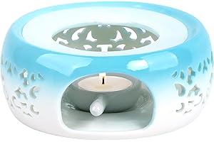 KAYCROWN Teapot Warmer, Ceramic Tea Warmer with Tealight Holder, Teapot Heater for Heating Coffee, Milk, Tea Light Warmer (Blue Gradient)