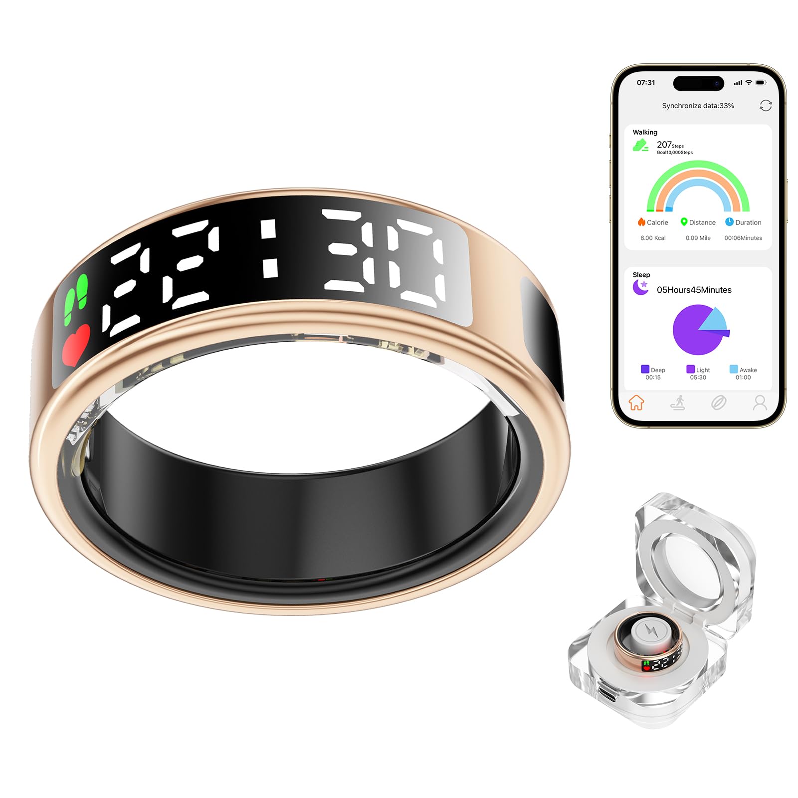Photo 1 of Smart Ring Health Tracker with LED Display Screen, IP68 Waterproof Fitness Ring, Bluetooth Connection Health Ring Compatible with iOS/Android, Activity Tracker/Heart Rate/Blood Oxygen/Sleep/Step