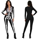 PARTY TELLER Skeleton Jumpsuit Costume Women, Halloween Zipper Skull Jumpsuit