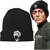 Black Knit Beanie Hat for Men Bear Classic Adult Beanie Cap Winter Warm Knitted Hat for Men Women Skull Hip Hop Cap for Men