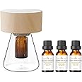 LOXIM Twilight Aromatherapy Diffuser with Sweet Dreamscape Essential Oil Blends, Atomizing Technology Diffuser with Essential Oil Set, Optional LED Light, No Water, Quiet, Battery Operated -Woodgrain