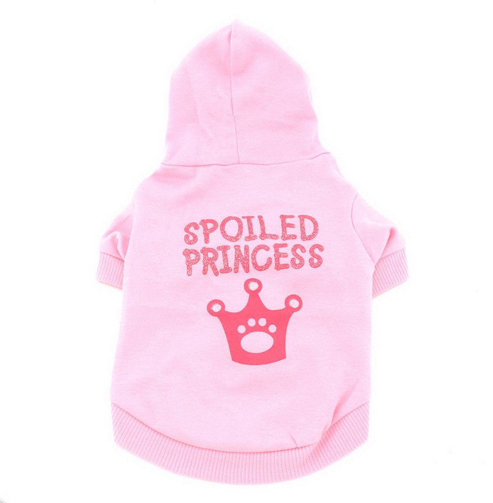 SMALLLEE_LUCKY_STORE Small Dog Spoiled Hoodie Chihuahua Clothes for Girls Crown Puppy Tee T shirt for Cat Yorkshire Toy Poodle Pink L