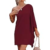 Jhsnjnr Women's Short Wedding Guest One Shoulder Dresses Formal Batwing Sleeve Club Party Cocktail Dress