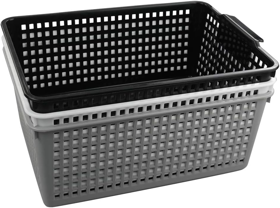 Cadineer Large Plastic Storage Baskets, Kitchen bathroom Storage Basket Set of 3
