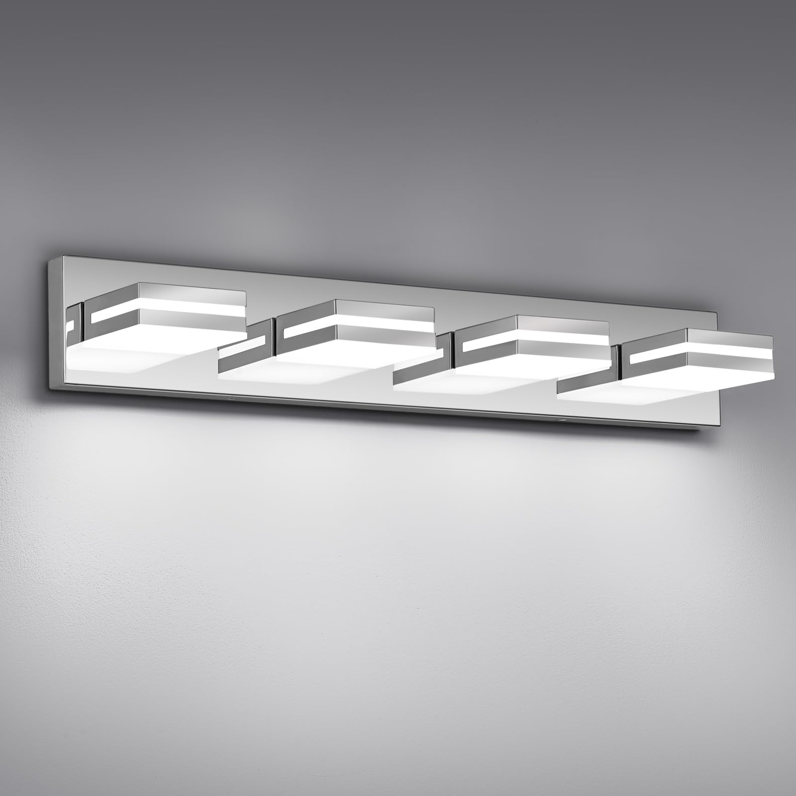 Photo 1 of JZEKVN Modern LED Bathroom Lights Fixtures(4-Light),Metal Chrome Acrylic Wall Lighting,Vanity Lights for Bathroom Over Mirror(6000k 27In