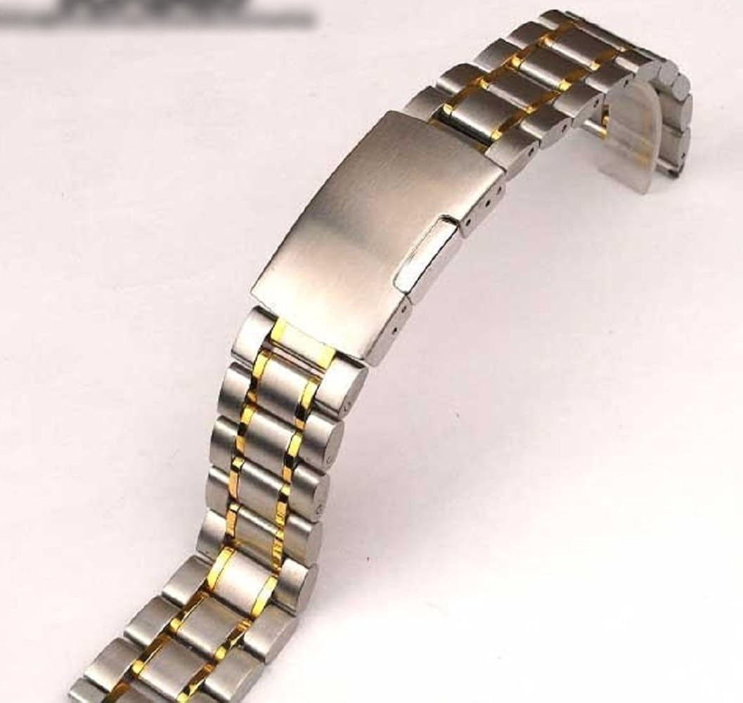 Amazon.co.jp： 3連 ステンレス サイドプッシュ式 腕時計 交換 ベルト 時計バンド ピン抜き棒 替えピン 付属 (弓カン ゴールドアクセント 20mm) 服＆ファッション小物