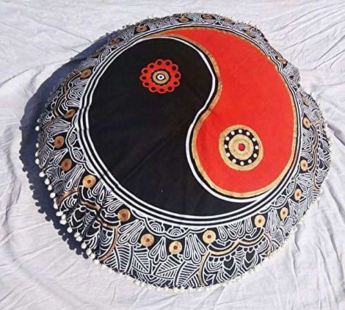 Gokul Handloom Beautiful Large Mandala Pouf Covers 32" Decorative Throw Round Floor Cushions Indian Pouf Ottoman Roundie Boho Pillow Shams Pom Pom Outdoor Cushion Cover