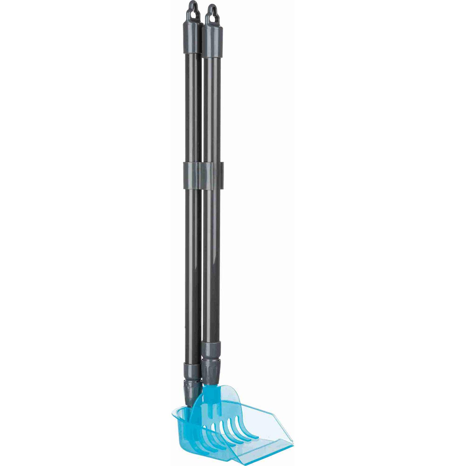 TRIXIE dustpan with rake - for removing pet droppings - telescopic length adjustable 57 - 102 cm - free-standing - grey/blue - 23650